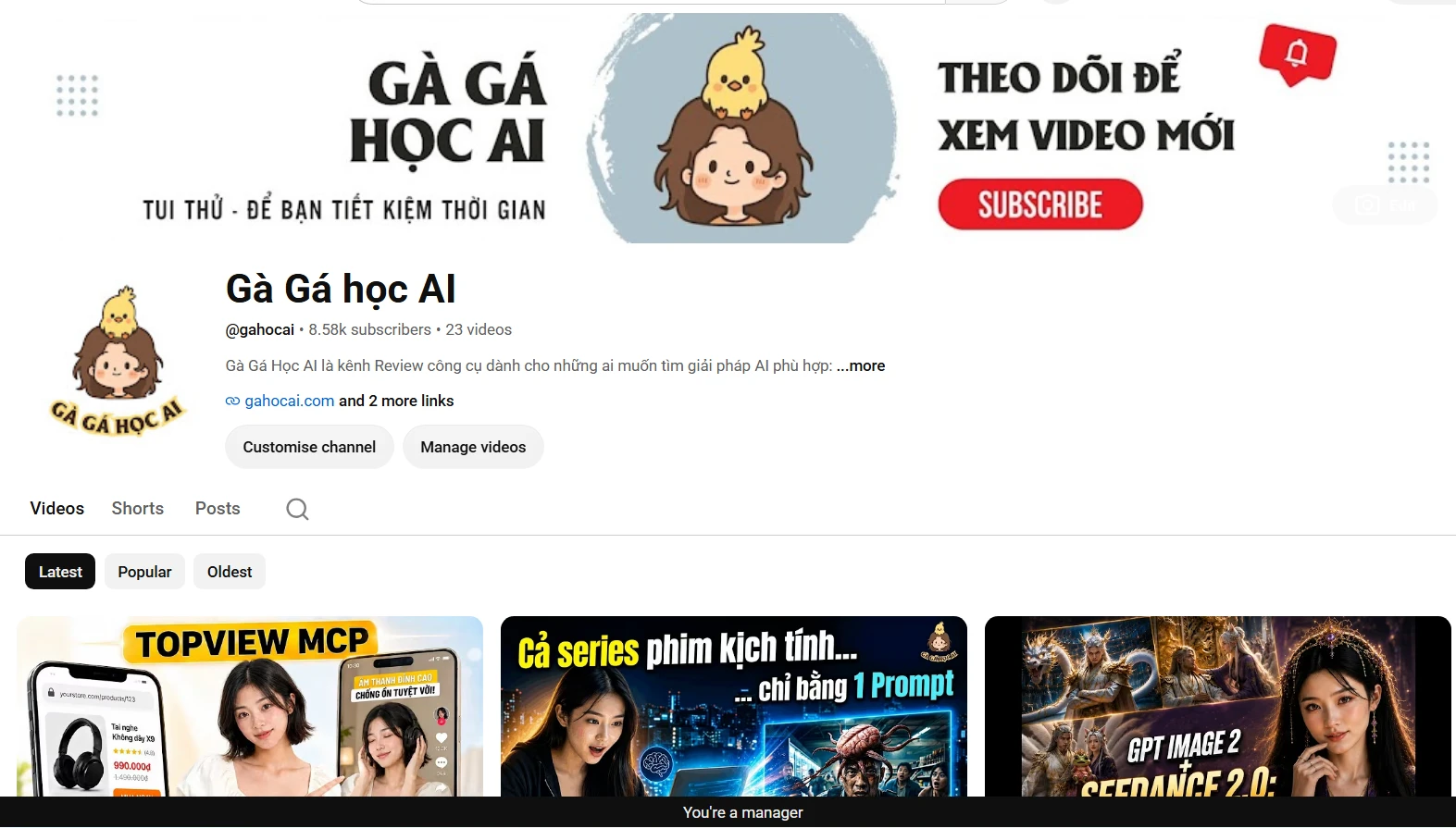 Gà Gá Học AI YouTube channel page